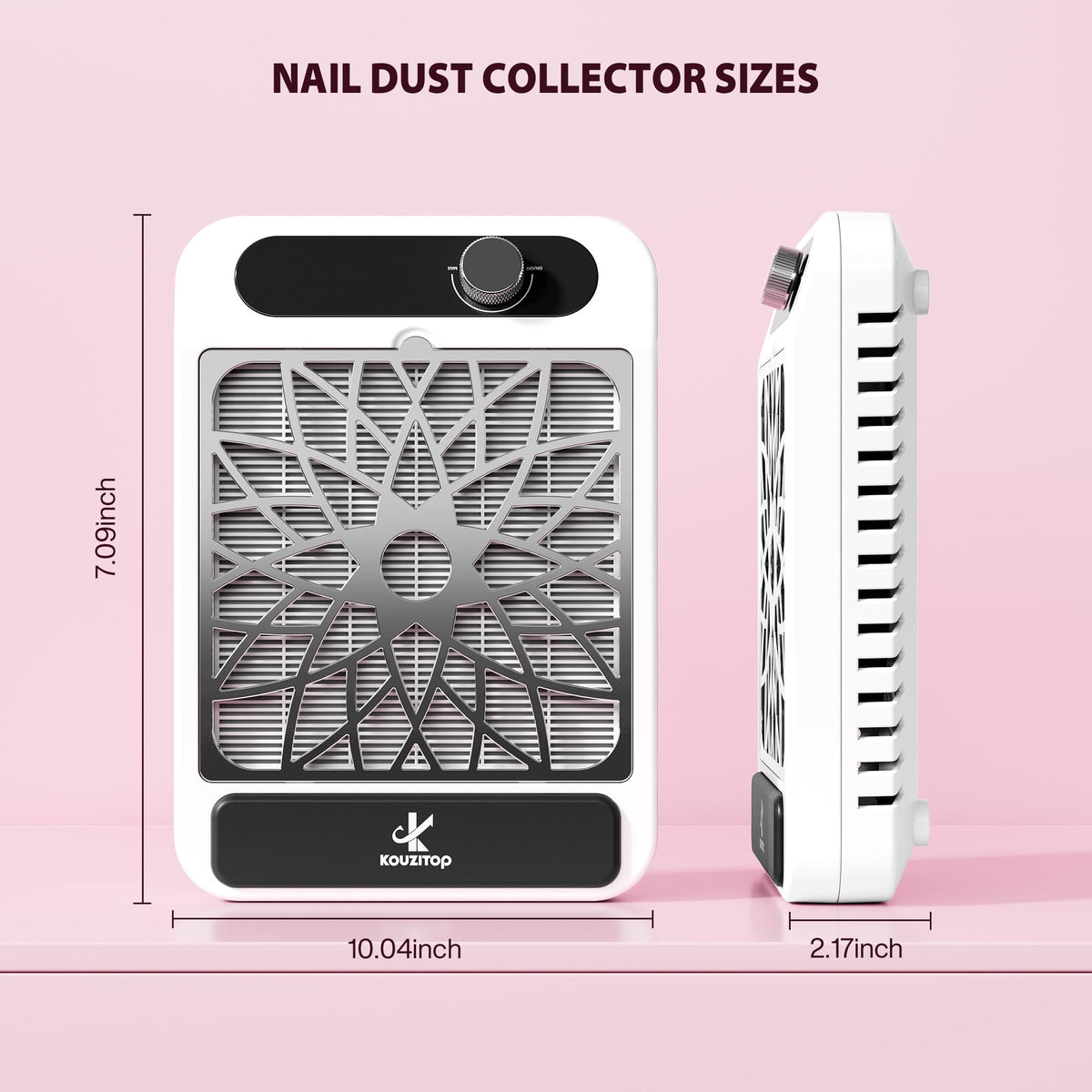 Kouzitop dust collection before and after picture, shows cleaner work surface benefit