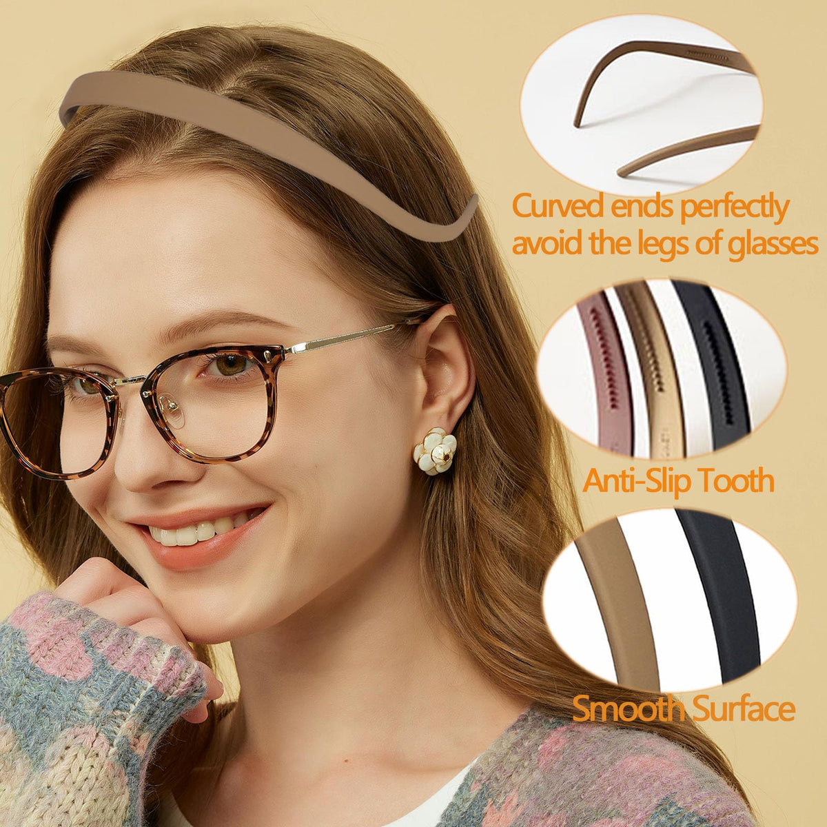 KOVOLITU curved headband beside eyeglasses showing no-pressure alignment