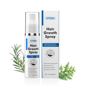 KPEBN front packaging showing the hair growth spray bottle and benefits