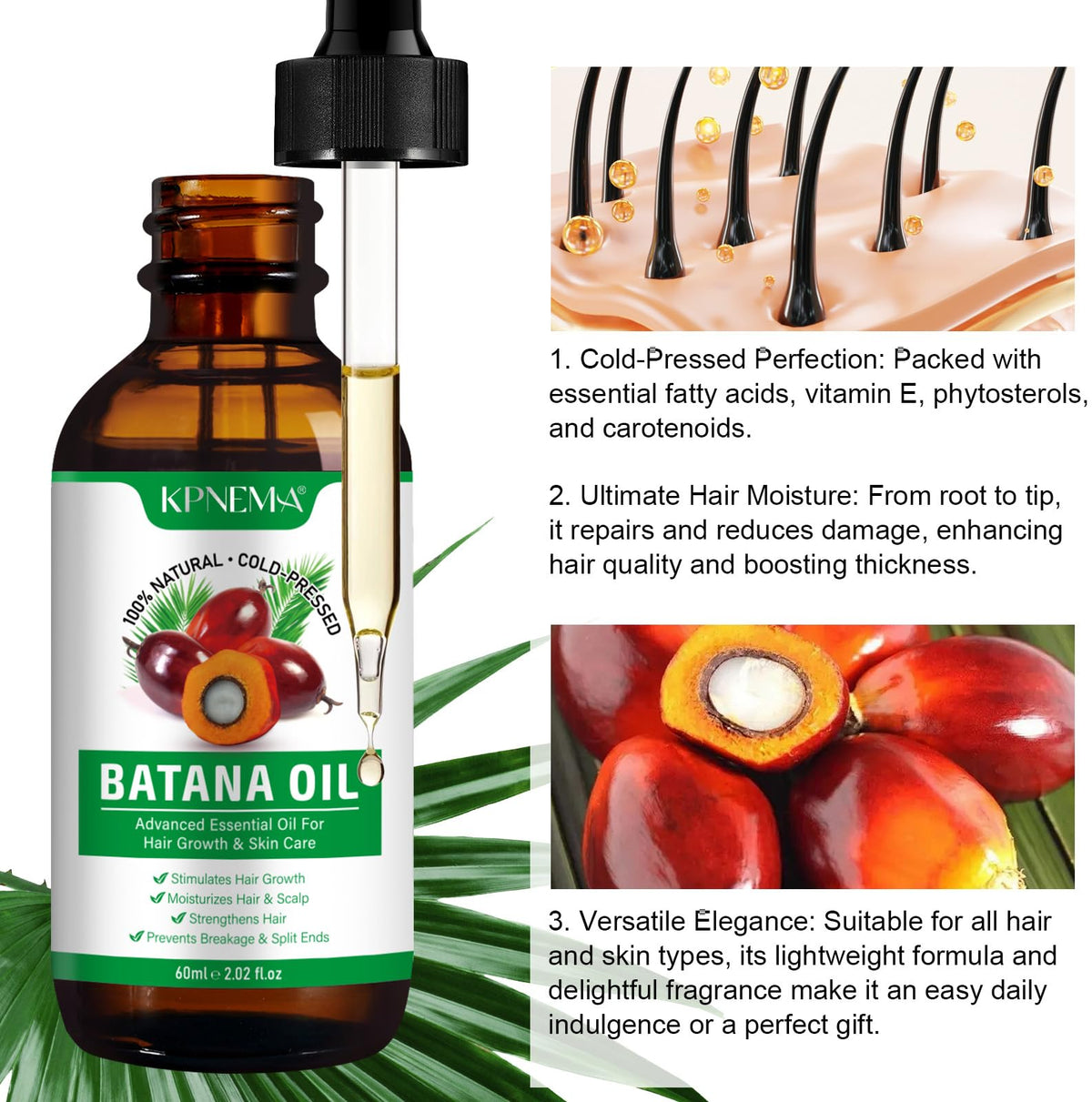 KPNEMA Batana Oil applied to hair ends for smoother shine
