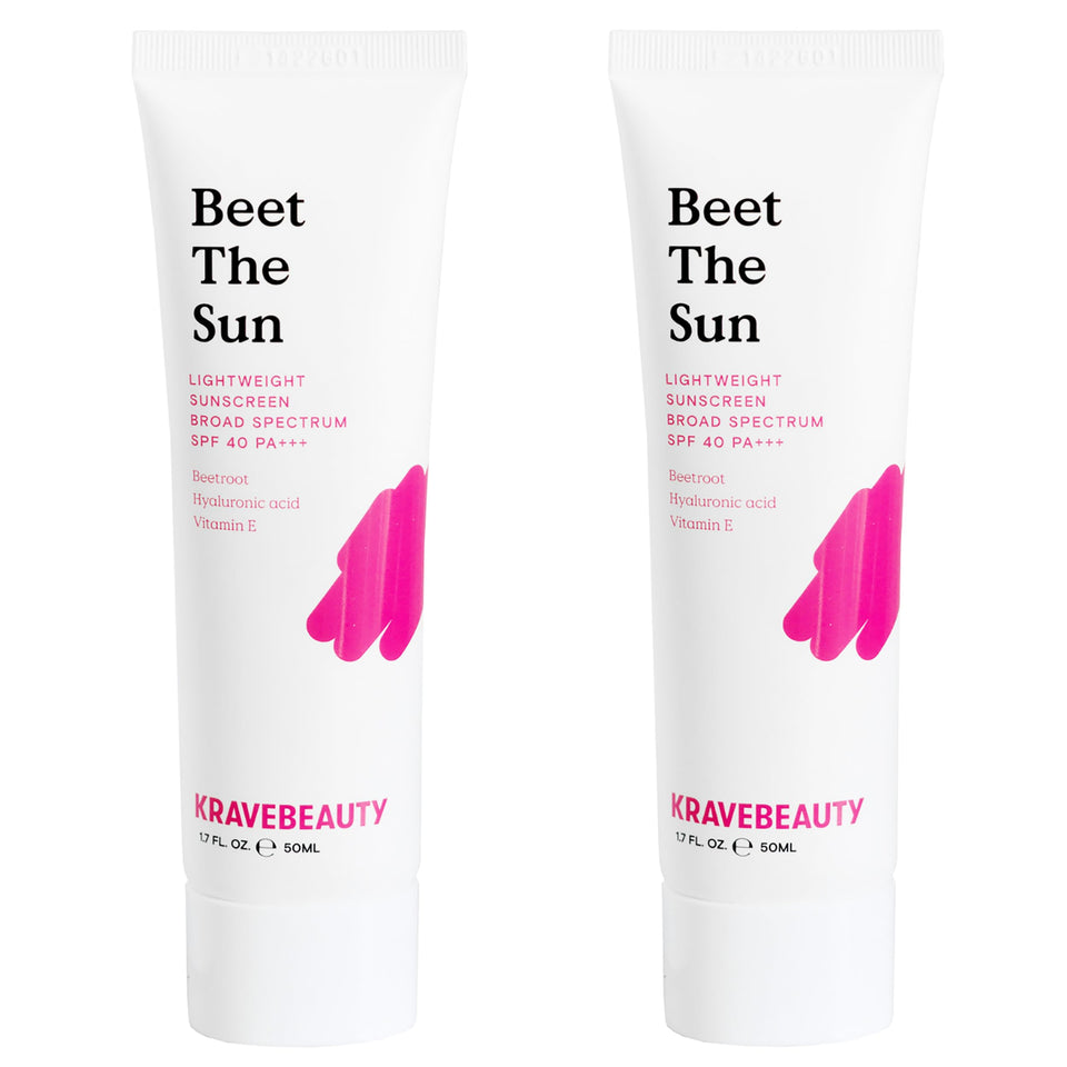 KraveBeauty front packaging showing two 50 mL tubes and SPF benefit