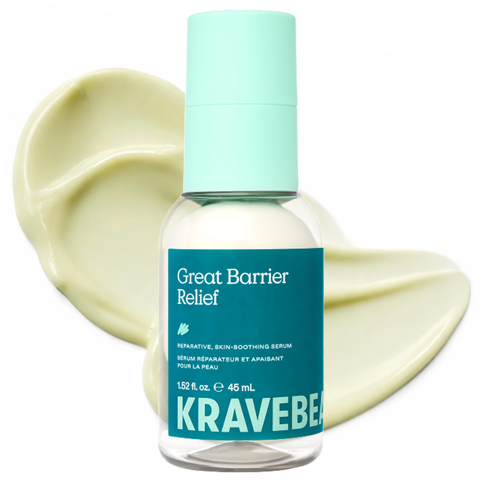 KraveBeauty front bottle showing Great Barrier Relief Serum, calming hydration