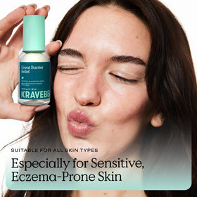 KraveBeauty bottle on bathroom shelf lifestyle scene showing daily use convenience