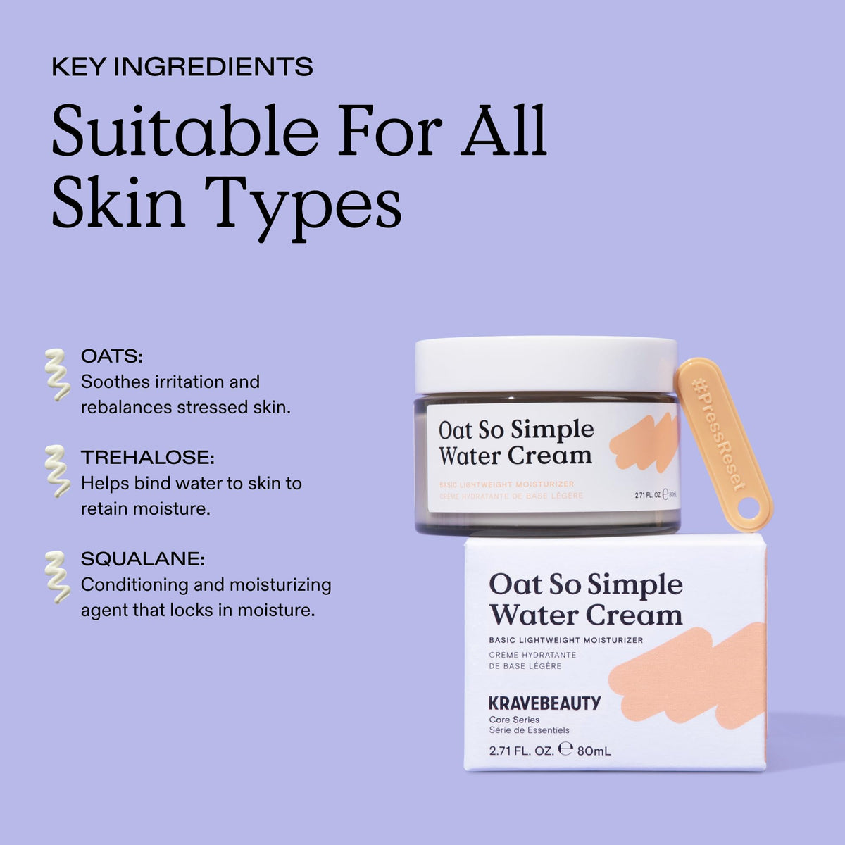 KraveBeauty label detail highlighting ingredient simplicity and calm formula