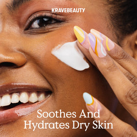 KraveBeauty cream on spatula demonstrating easy application and fast absorption
