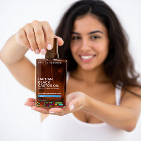 KREYÒL ESSENCE on bathroom shelf in lifestyle scene suggesting daily routine benefit