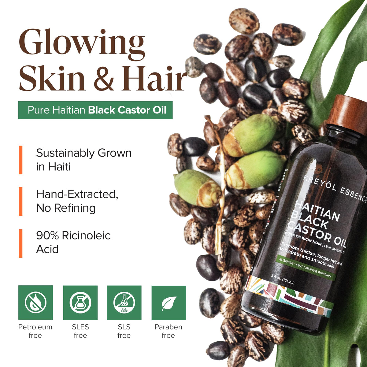 KREYÒL ESSENCE oil applied to hair ends showing frizz control and shine benefit