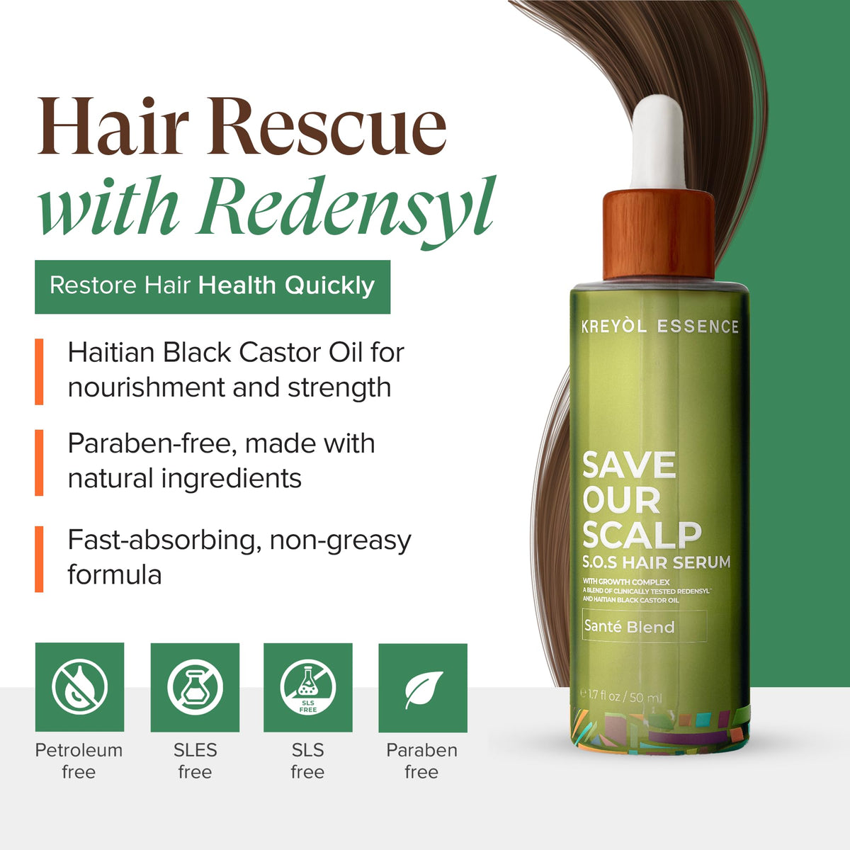 KREYÒL ESSENCE using the dropper to apply S.O.S directly to scalp, precise targeted application