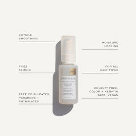 Kristin Ess applying leave-in spray to damp hair for faster styling