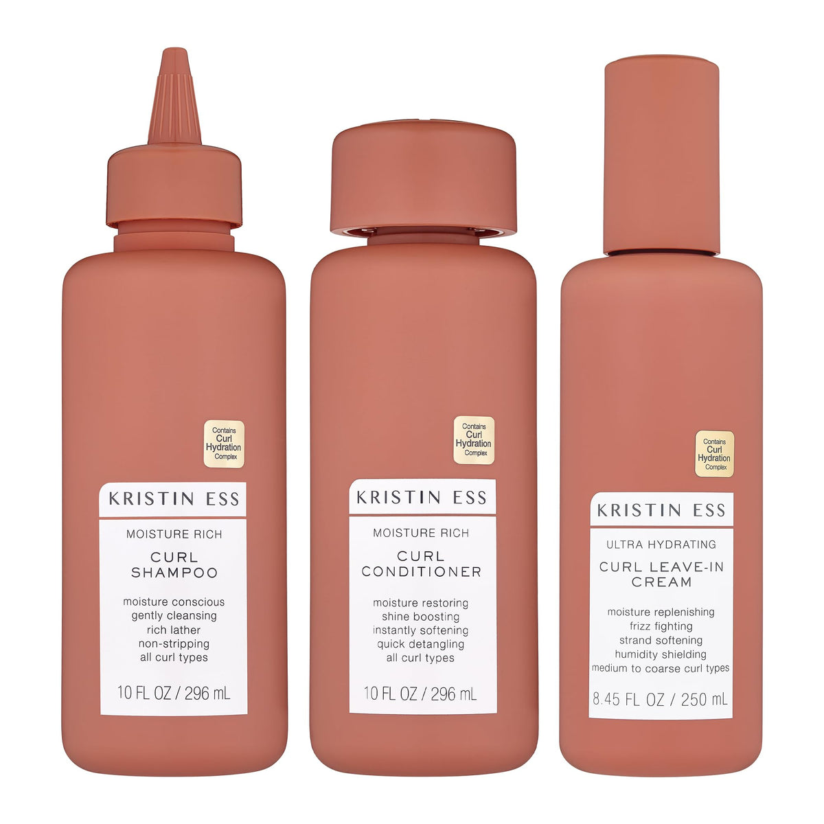 Kristin Ess bundle front packaging showing all three products and benefits