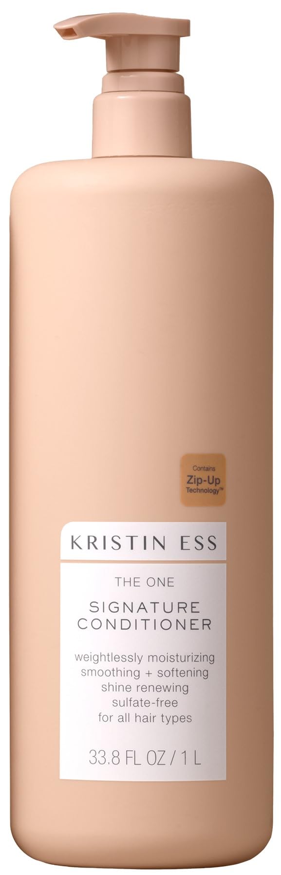 Kristin Ess front packaging showing large conditioner bottle and label benefits