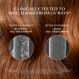 Kristin Ess label close-up highlighting peptides and UV Color Shield features