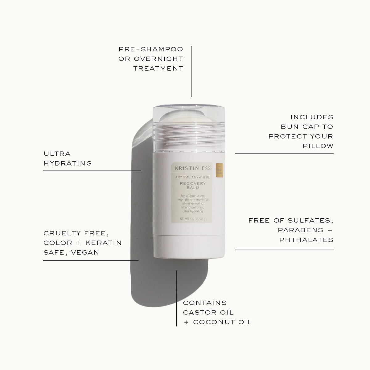 Kristin Ess 2oz balm next to coin showing compact size and portability