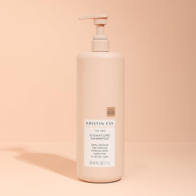 Kristin Ess shampoo with avocado and castor oil visualizing moisturizing ingredient benefits