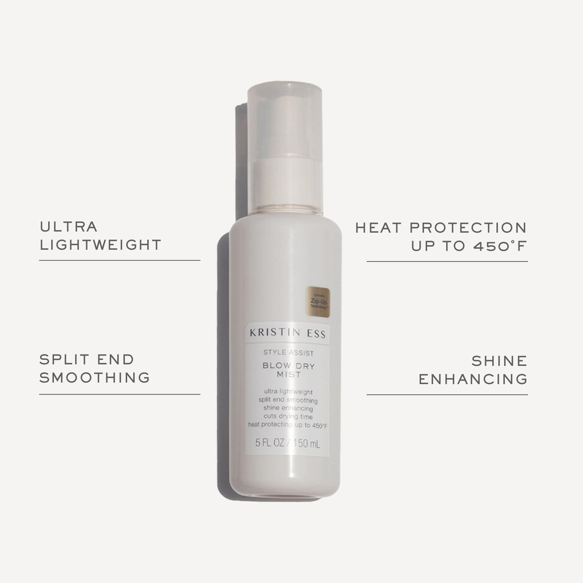Kristin Ess spray nozzle in action delivering even heat protection mist