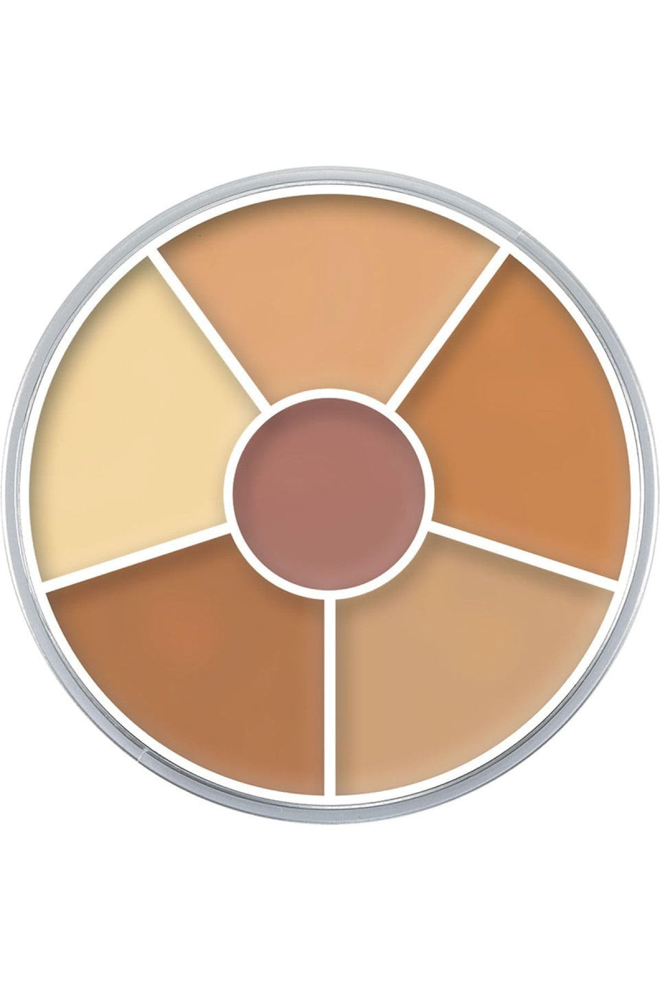 Kryolan open palette front view showing six cream shades for versatile coverage