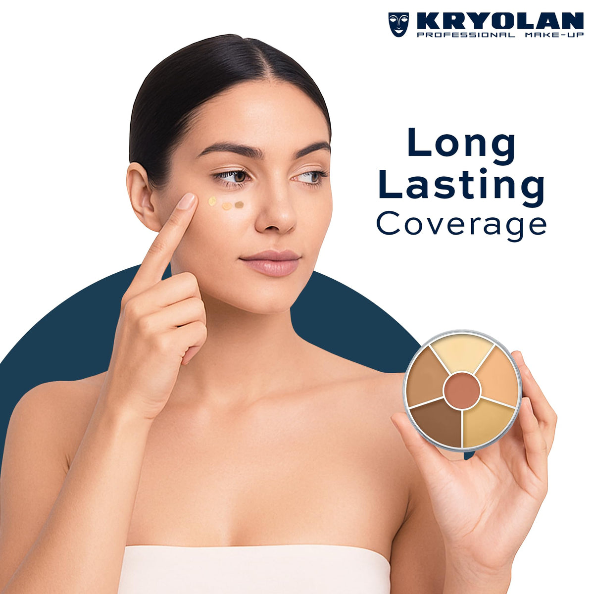 Kryolan concealer circle next to passport showing travel-friendly size and professional utility