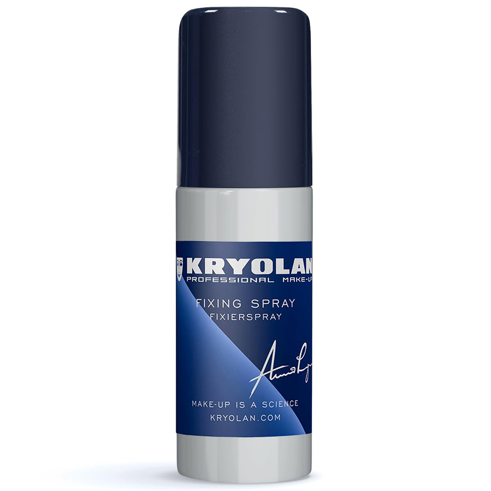 Kryolan fixing spray front packaging showing 100 ml bottle and pump for long‑lasting makeup
