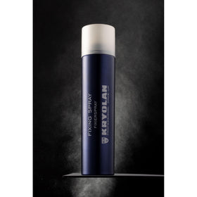 Kryolan fixing spray size comparison in hand illustrating 300 ml capacity and portability