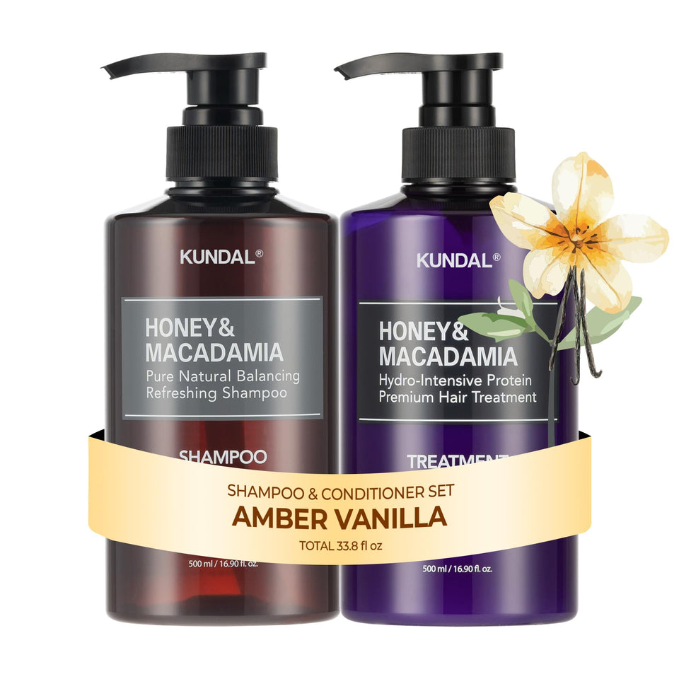 KUNDAL front packaging showing the amber vanilla duo and elegant design benefits hair care ritual
