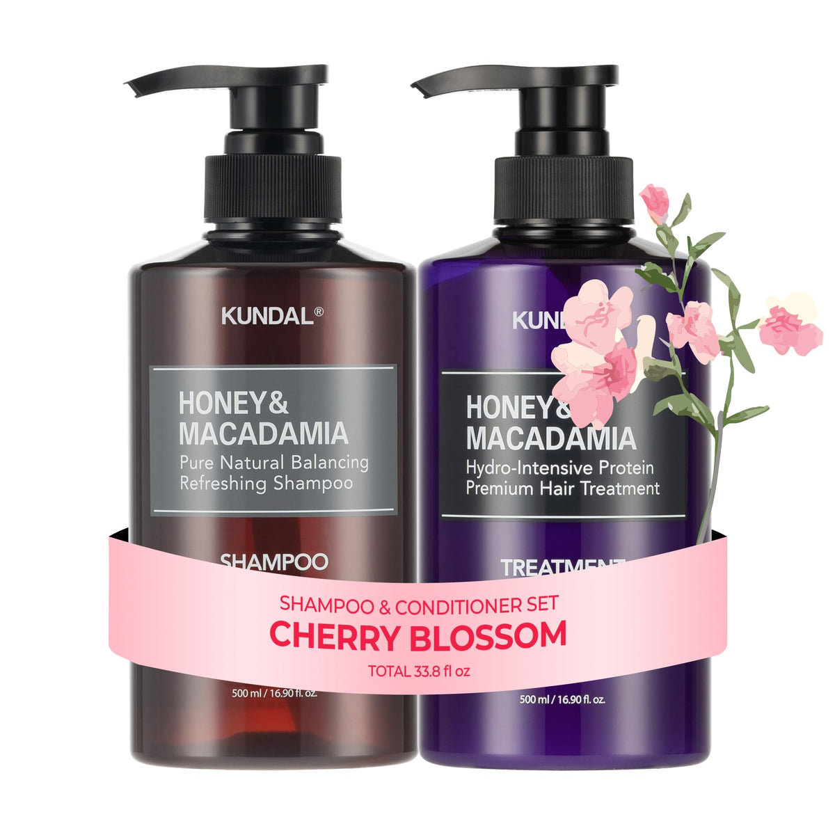KUNDAL front packaging showing elegant cherry blossom scent and volumized benefit