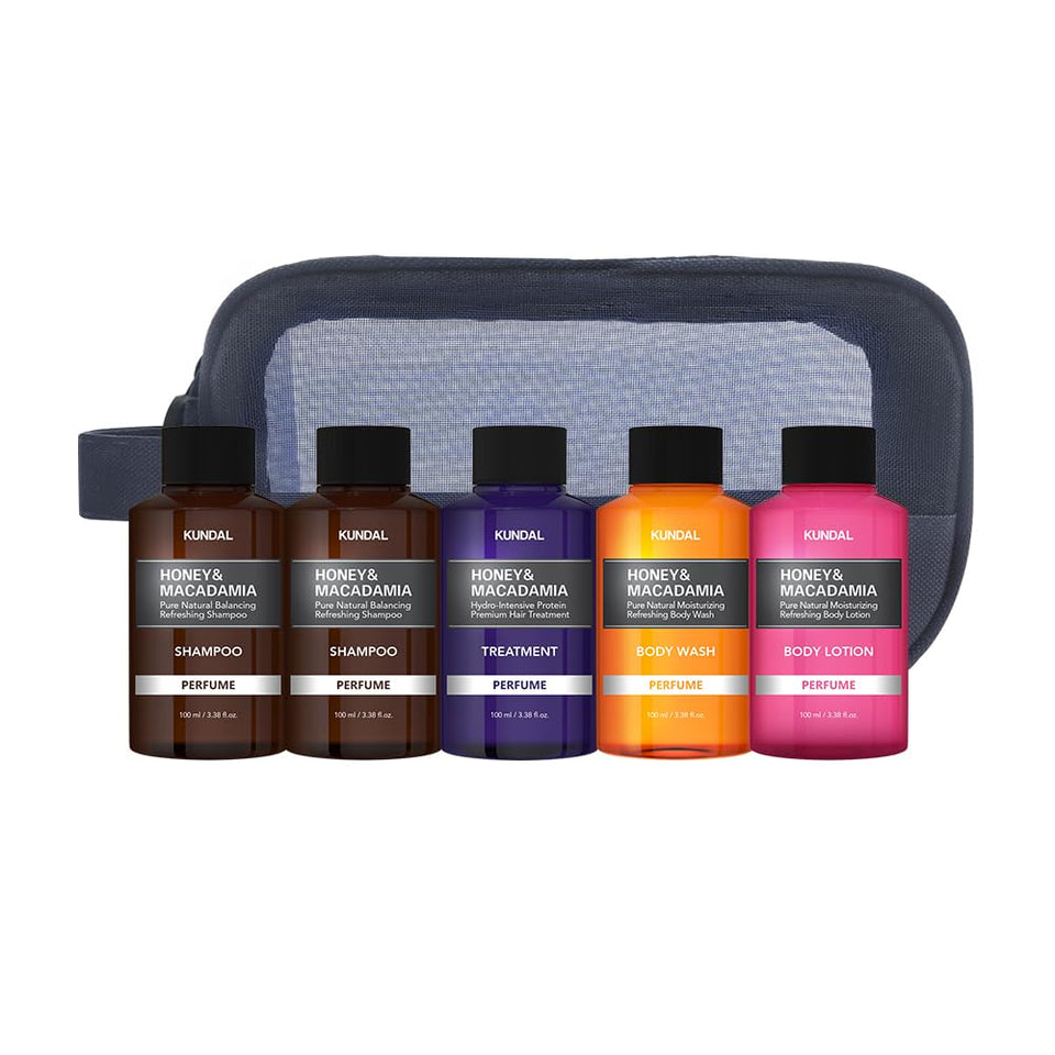 KUNDAL front packaging showing travel-sized set and soothing scent benefit