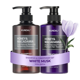KUNDAL front packaging showing duo bottles and white musk scent benefit