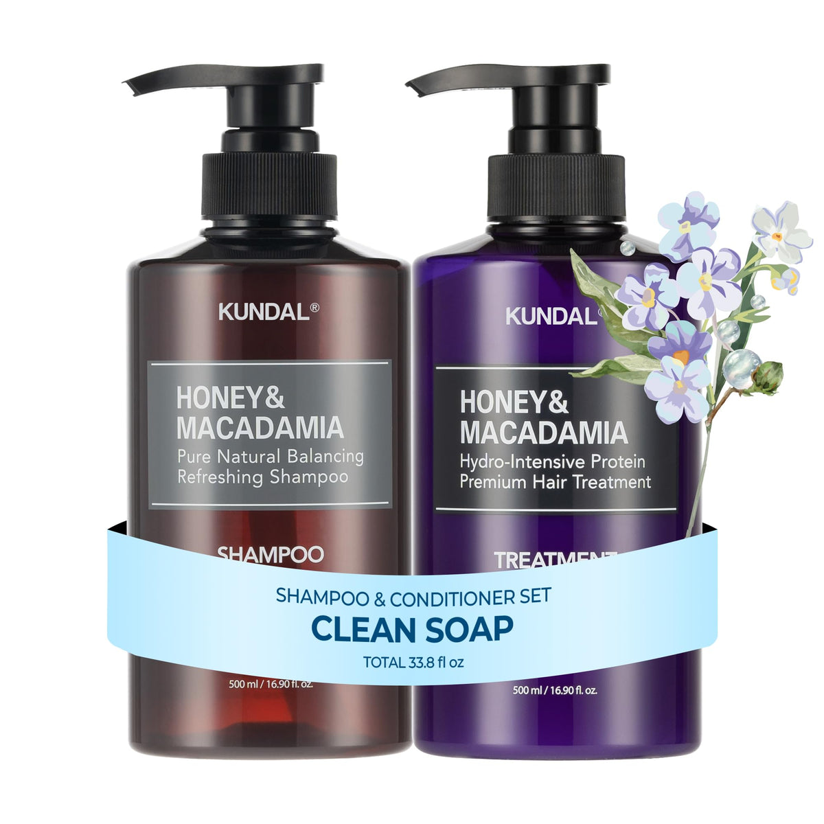 KUNDAL front packaging showing duo bottles and salon-quality benefits