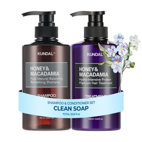 KUNDAL front packaging showing duo bottles and salon-quality benefits