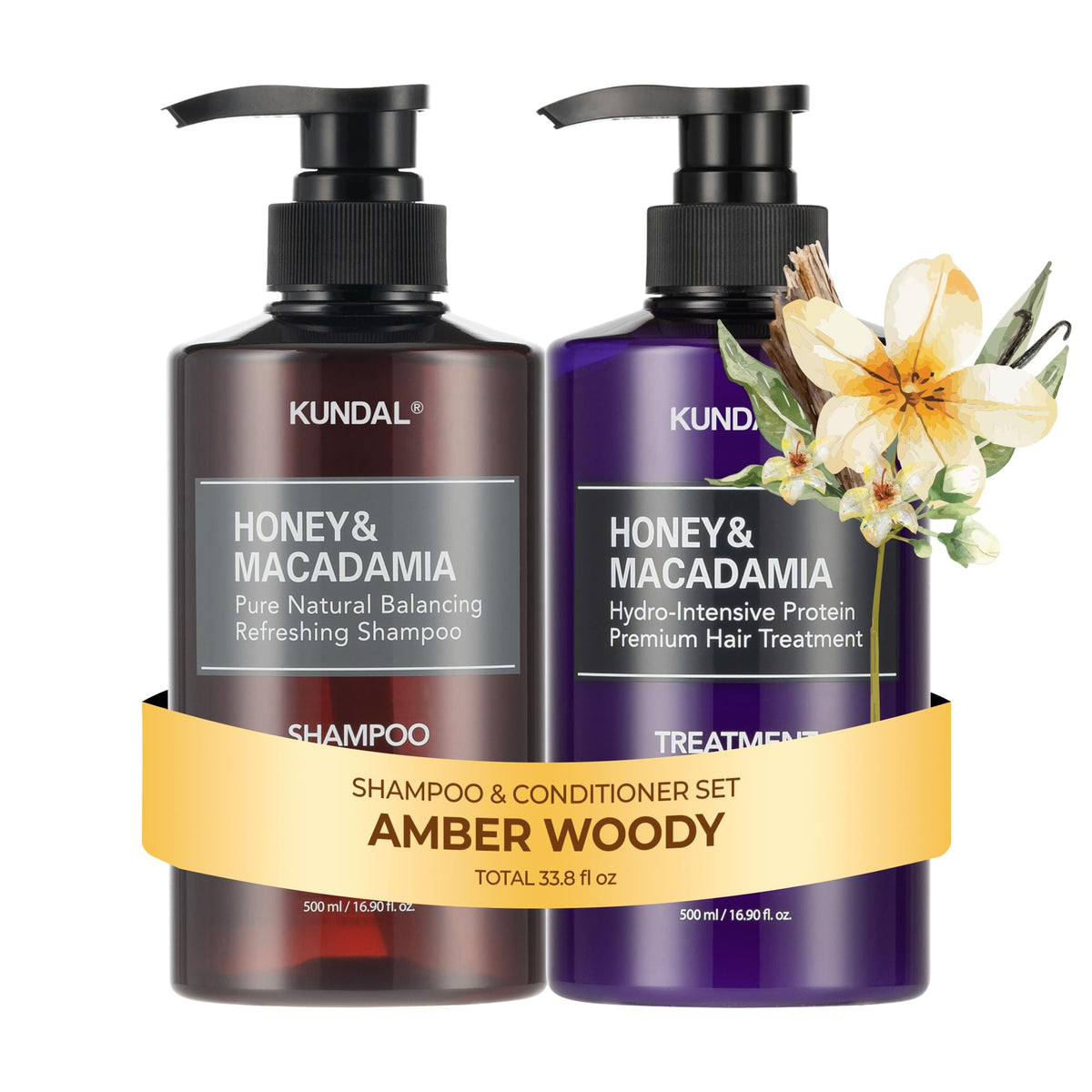 KUNDAL front packaging showing shampoo and conditioner, presenting salon-quality hydration