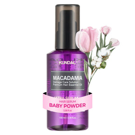 KUNDAL front bottle showing macadamia serum for smooth shiny hair