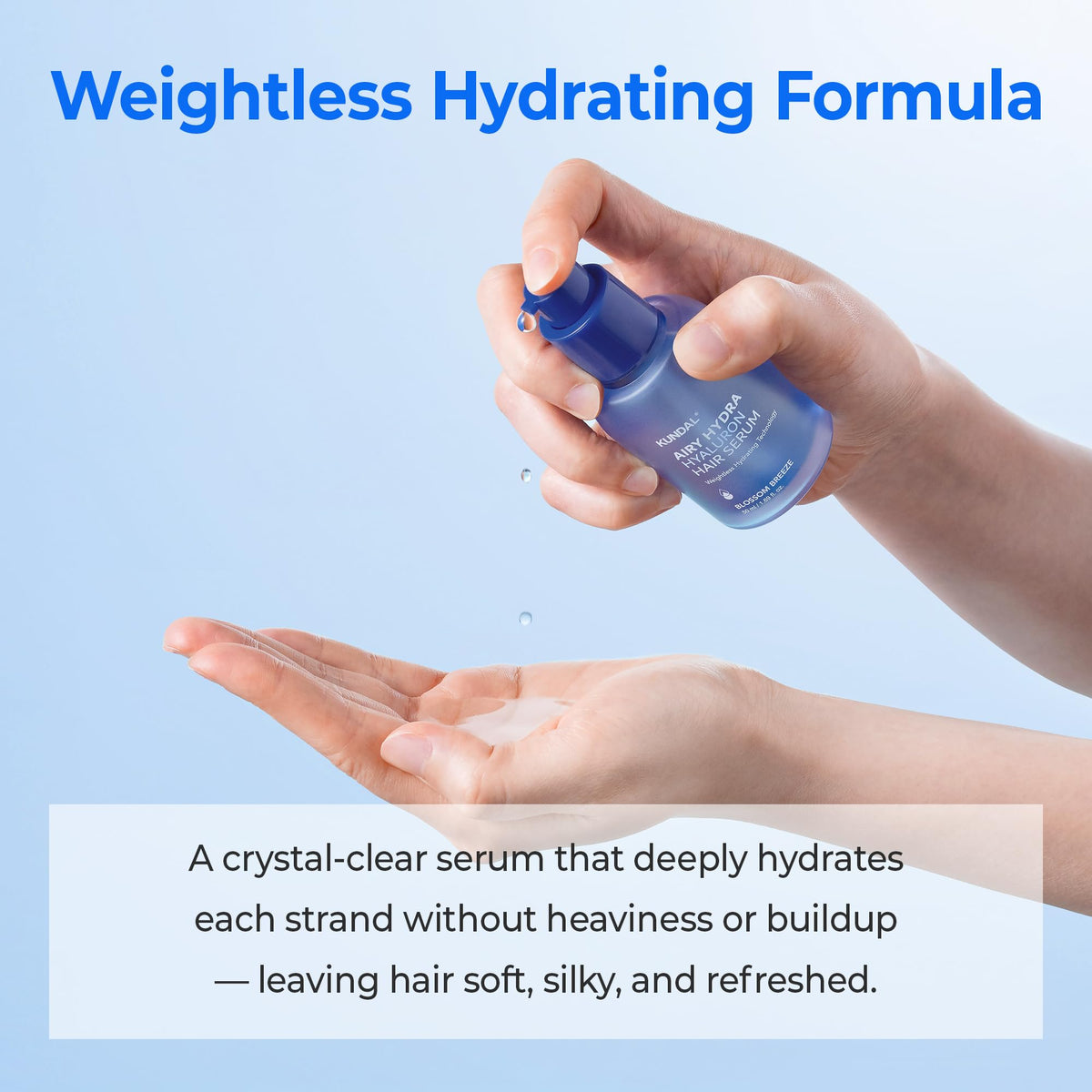 KUNDAL serum drop texture demonstrating lightweight absorption and non-greasy finish