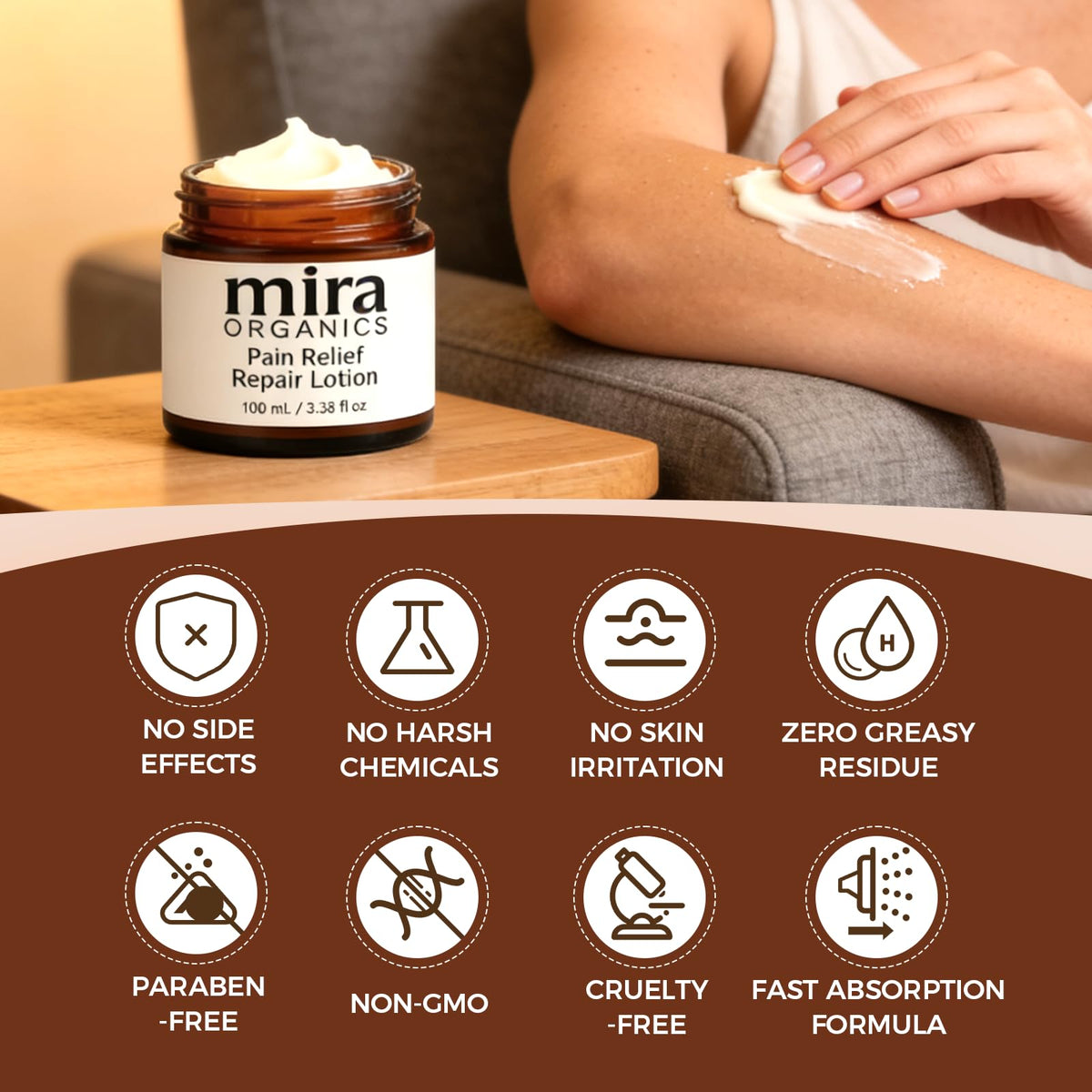 KUNLEN lotion applied to wrist illustrating targeted relief and smooth application