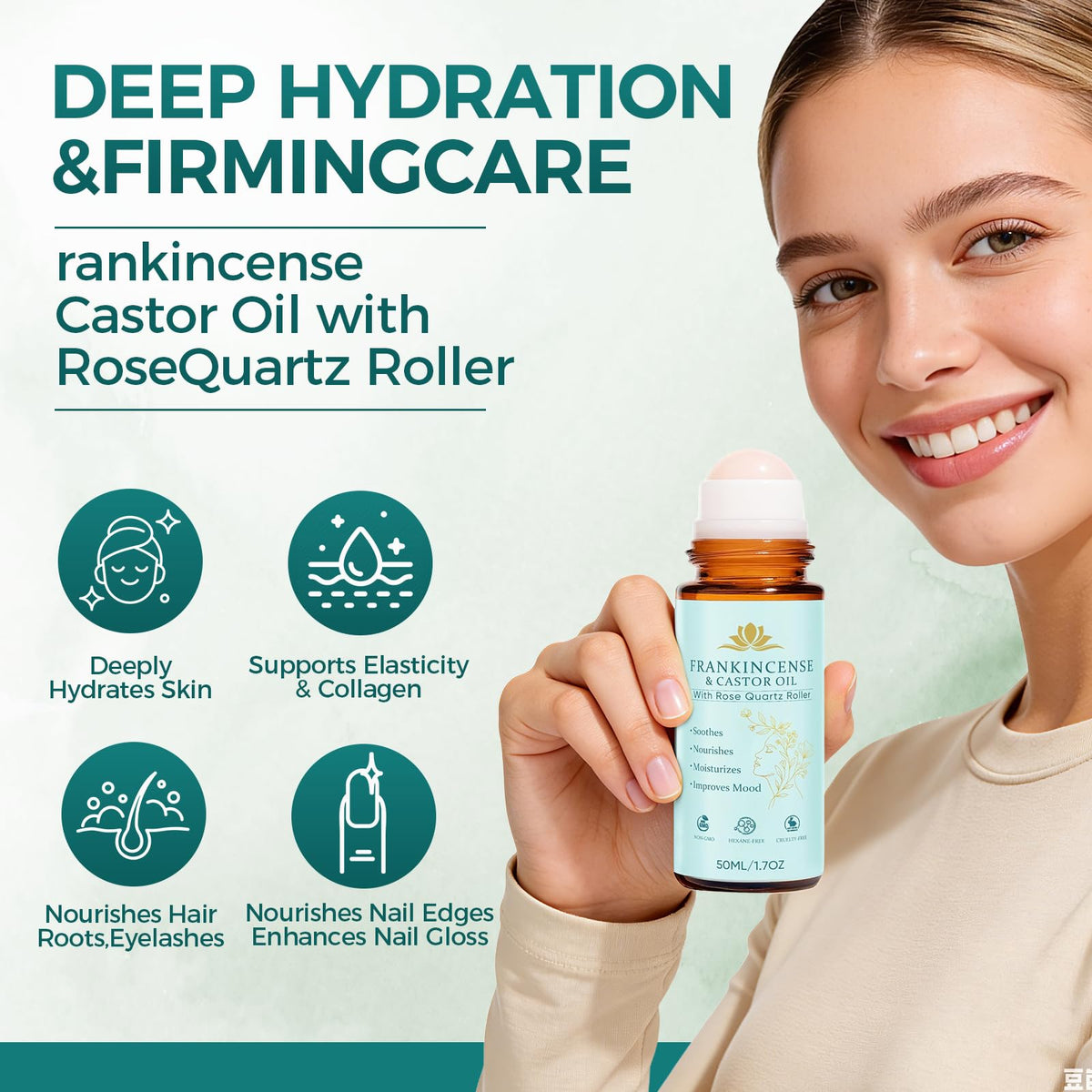 KUNLEN rose quartz roller close-up offering cooling massage benefit