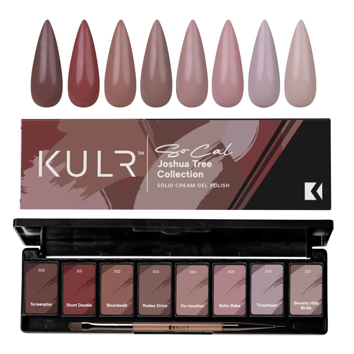 KUPA front packaging showing eight Joshua Tree bottles and included brush for easy selection