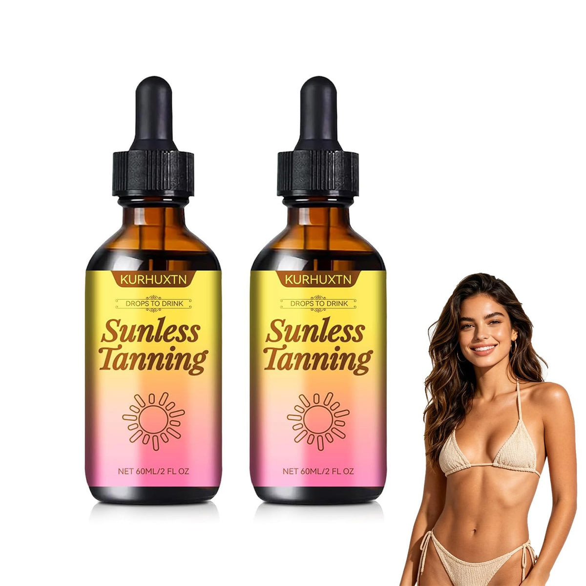kurhuxtn front packaging showing sunless tanning drops and benefits