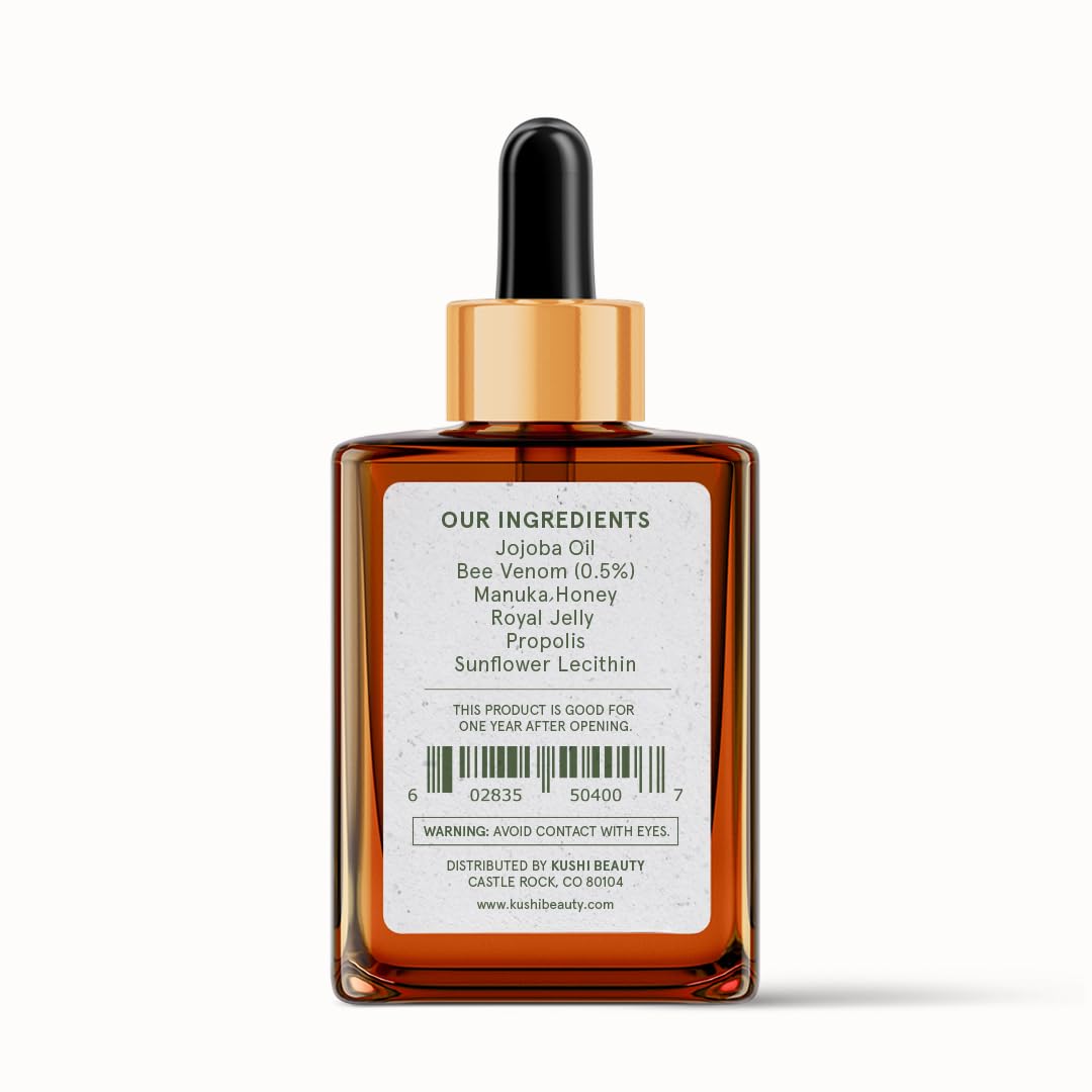 KUSHI packaging with sourcing note showing ethically collected bee venom