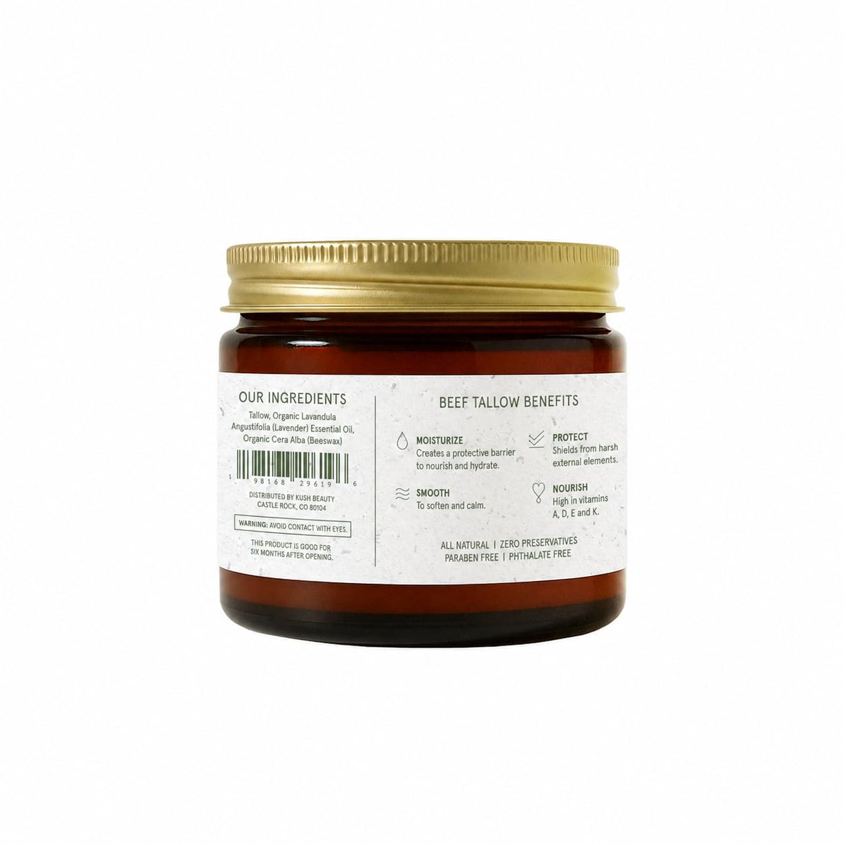 KUSHI label close-up showing ingredient simplicity and made-in-USA quality benefit