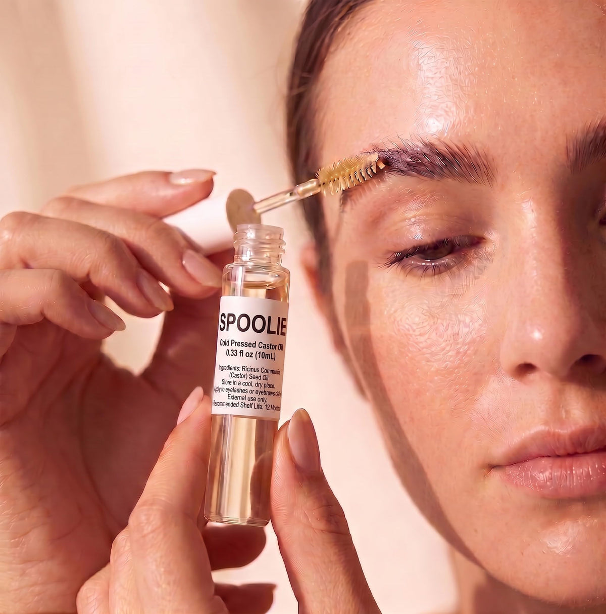 Kuttura Skin Co. applicator in use on brows showing easy, mess-free grooming