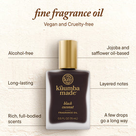 Kuumba Made ingredient label showing vegan, alcohol-free benefits