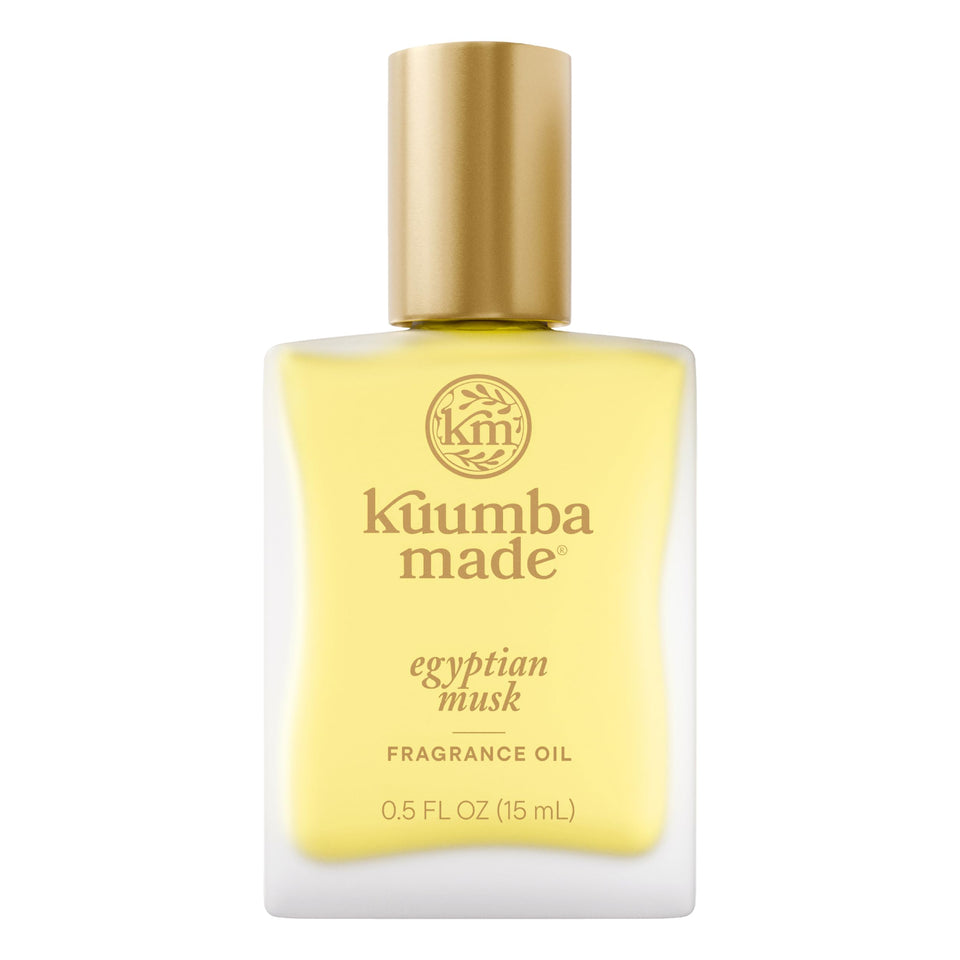 Kuumba Made front bottle view showing compact travel-ready packaging and calming musk scent