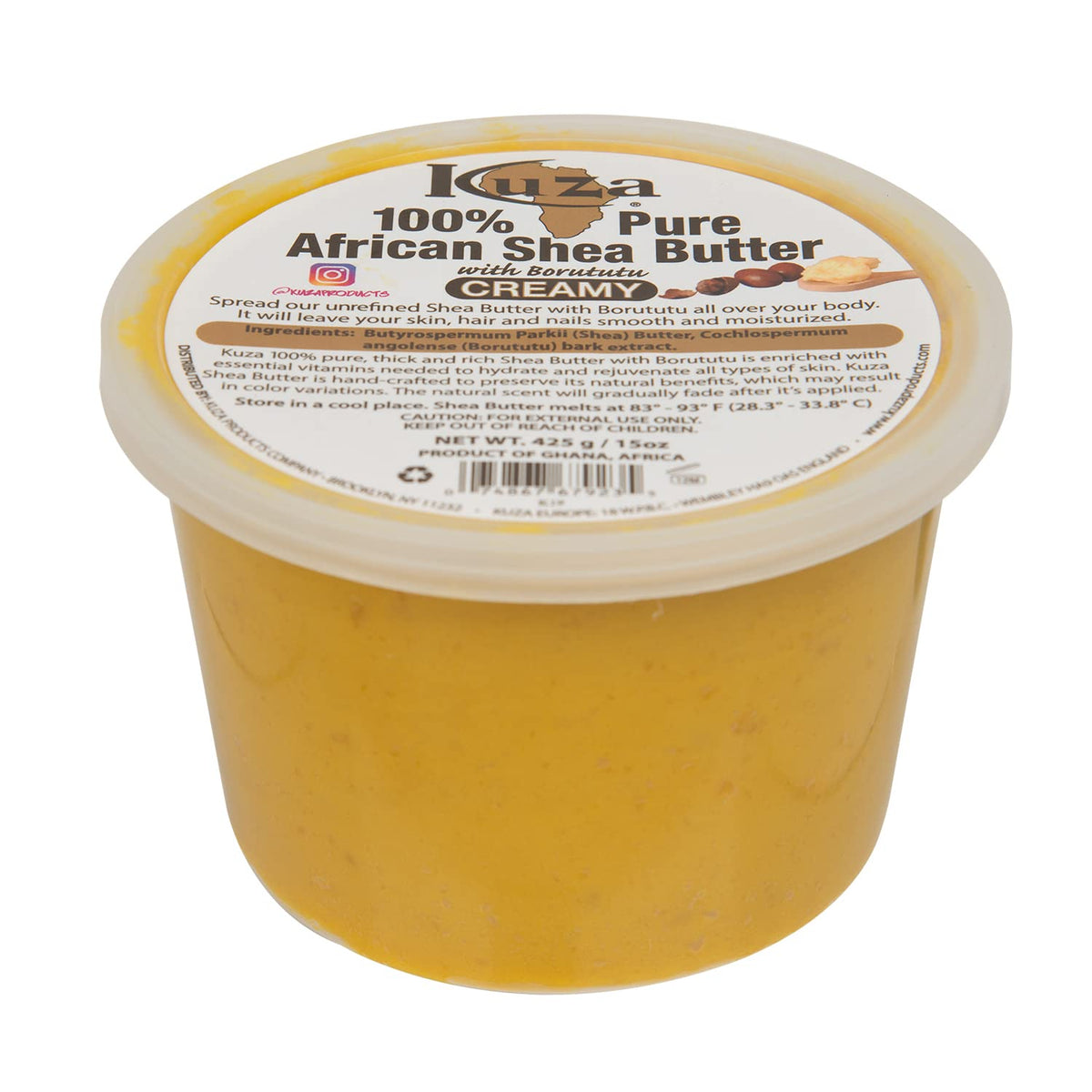 Kuza front jar 15 oz showing packaging and creamy yellow butter for long-lasting hydration