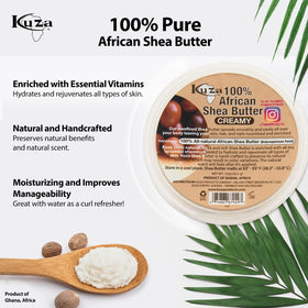 Kuza shea butter being applied to hair in hand to show manageability and curl-definition benefits