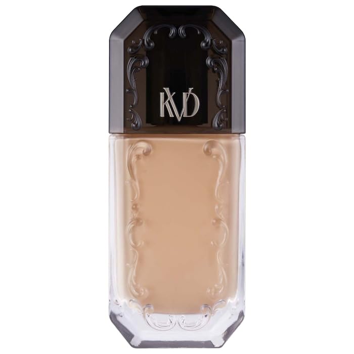 KVD bottle front view showing sleek packaging and full coverage benefit