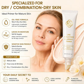 KWEZTY primer before and after on face showing softened fine lines