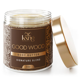 KXNG Cosmetics jar front view showing good wood scent and clean packaging benefit