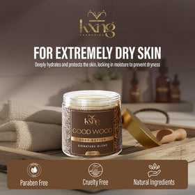 KXNG Cosmetics ingredient flatlay with shea and mango butters for nourishing benefit