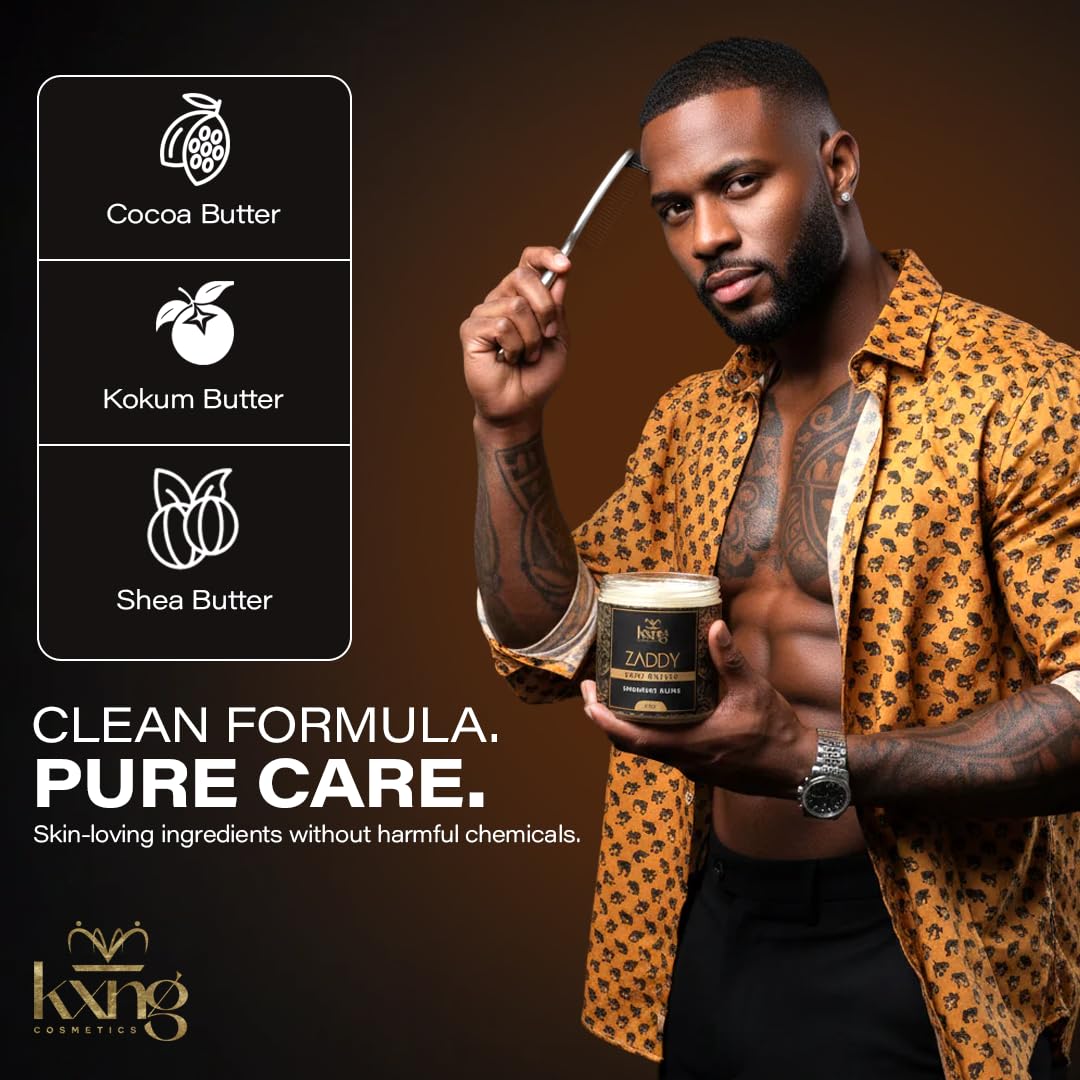 KXNG Cosmetics open jar top view revealing smooth shea butter