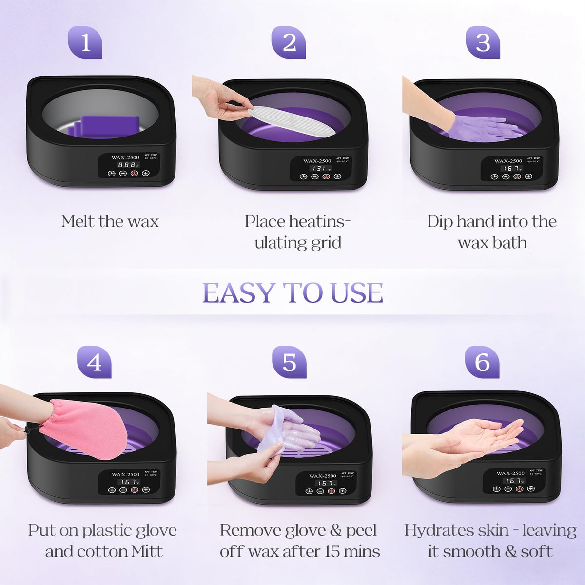 KXOPALYSS lavender wax refill packs with spoon and brush showing all-in-one starter kit convenience