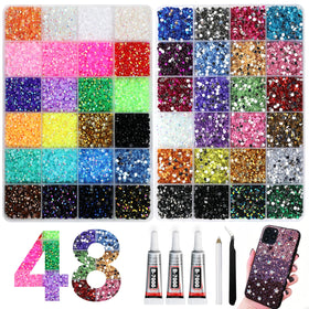 KYAPUB front view of 48-grid organizer filled with 3mm rhinestones showing neat sorting and quantity
